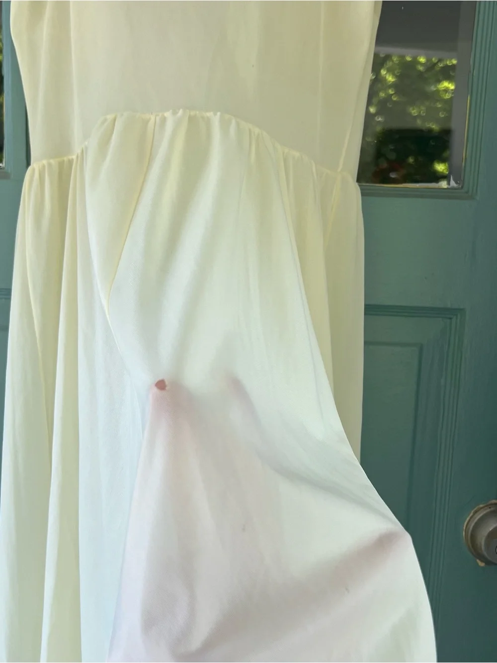 Vintage Womens Sheer Pale Yellow Flowers Spaghetti Strap Nightgown Nightie Lace - Picture 8 of 16